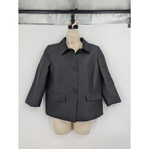 NWT Talbots 10P Silk Wool 3/4 Sleeve 3 Button Blazer Coat Black Closet Staple
